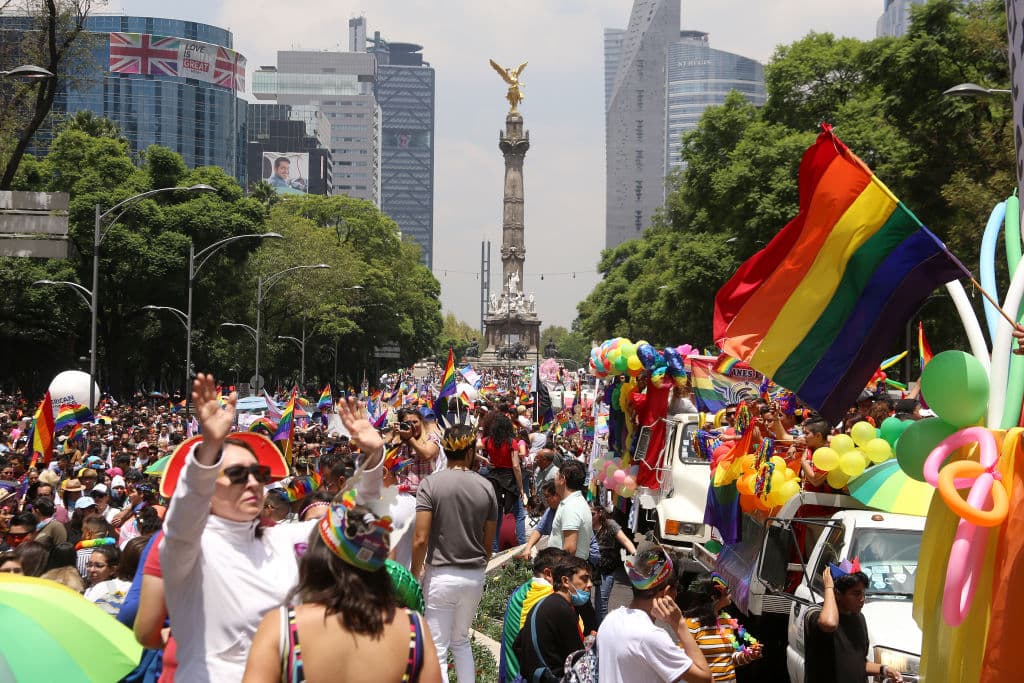 MEXICO CITY, MEXICO - JUNE 29: Several thousand people, often dressed and made up in the colours of the rainbow flag, came to walk and dance during the 41 LGBTTTI Pride Parade and concert on June 29, 2019 in Mexico City, Mexico. (Photo by Adrián Monroy/Medios y Media/Getty Images)